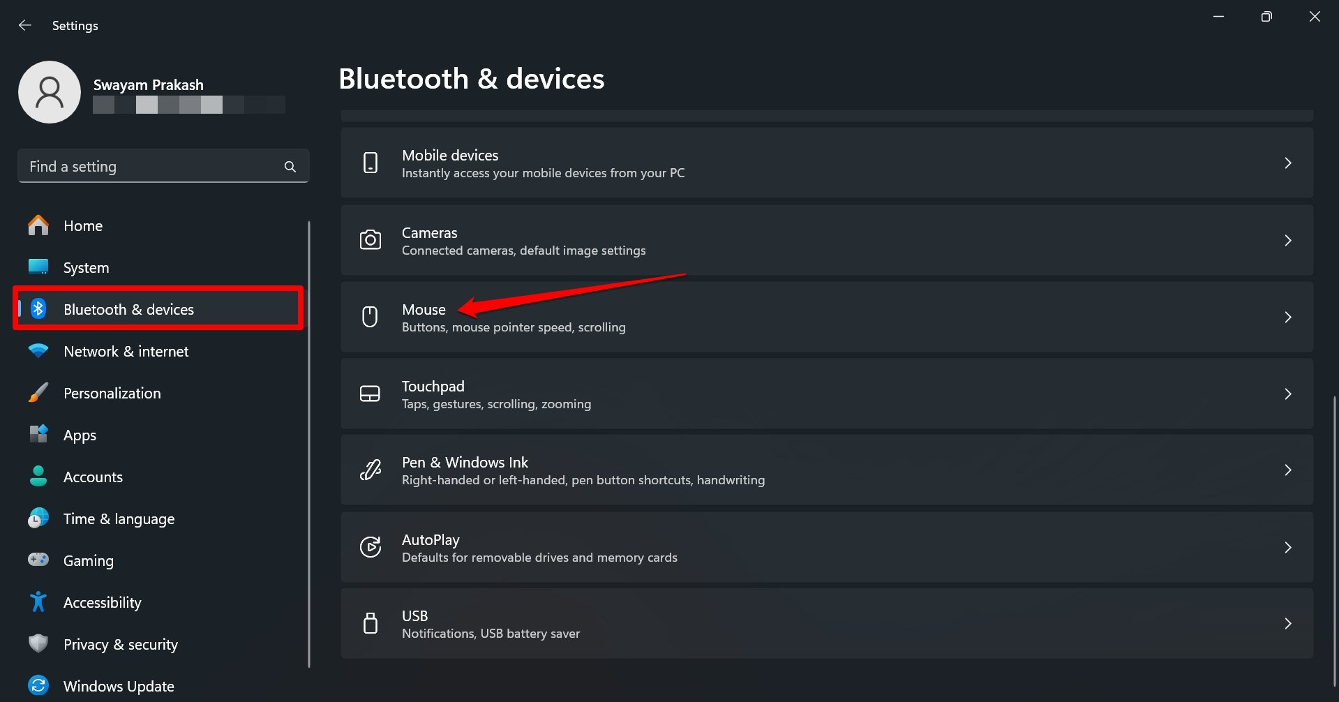 Configurações do mouse do Windows 11