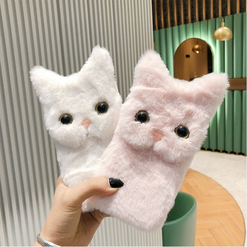 iPhone 13 mini用ふわふわ猫顔ケース
