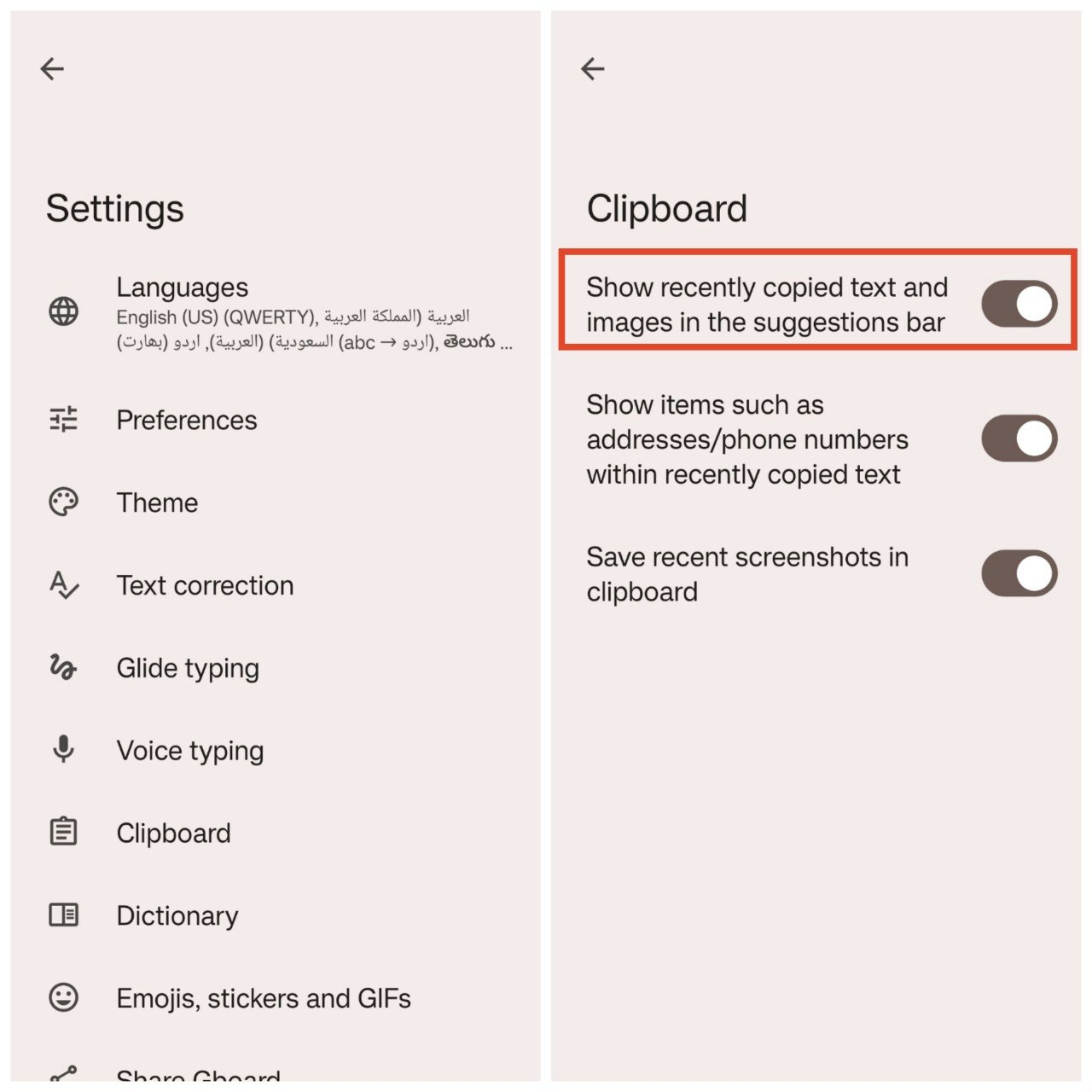 activar el portapapeles en Gboard