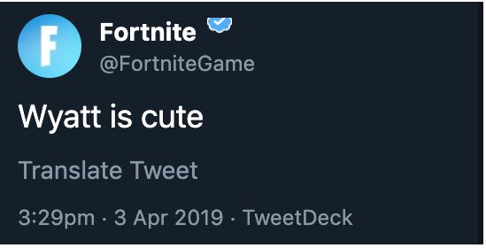 Уайатт милый Твиттер Fortnite взломан