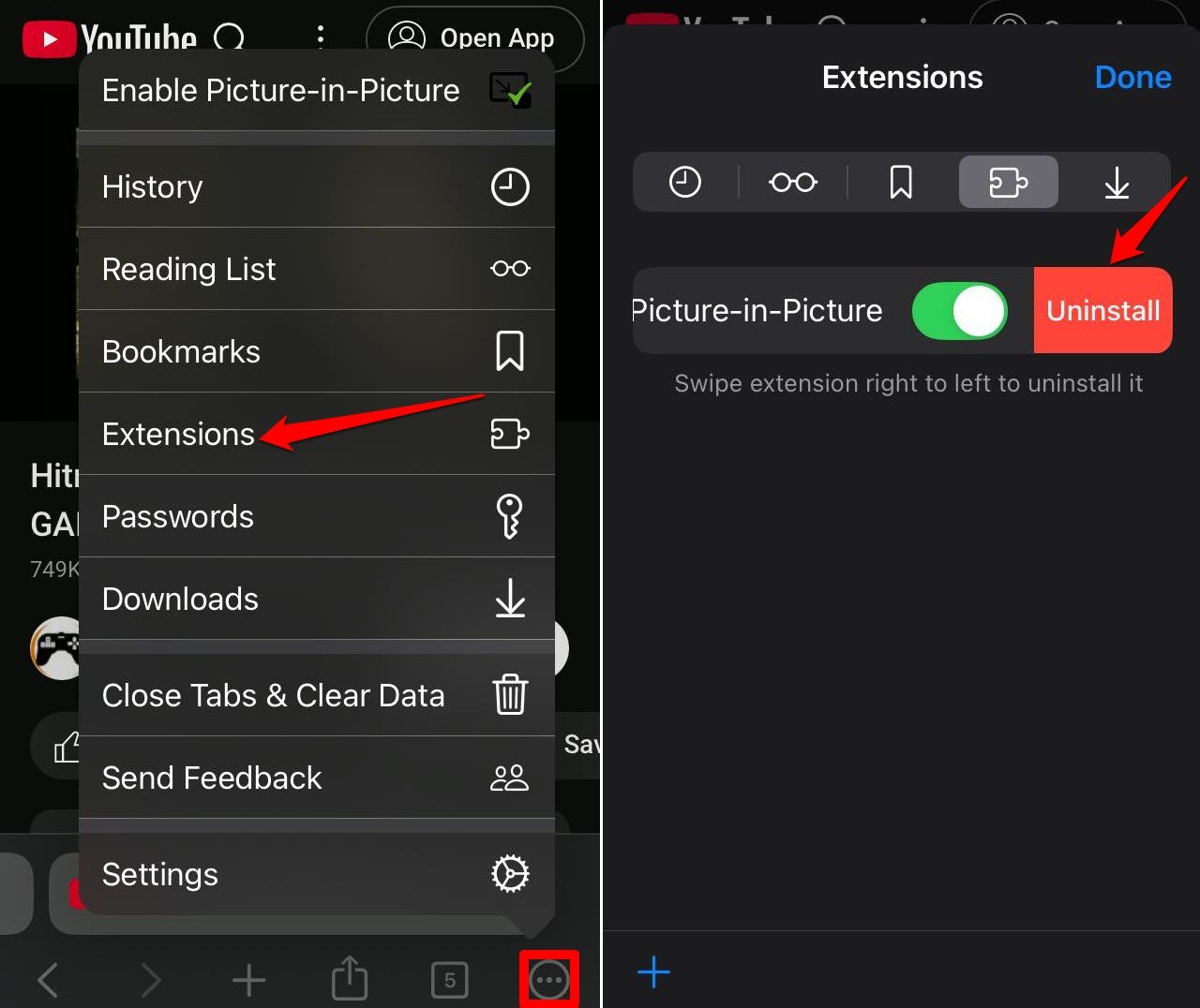 iPhoneからPiPモード拡張機能をアンインストール