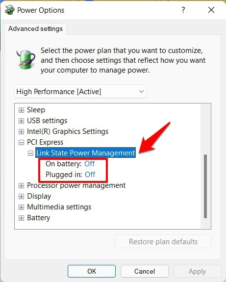 administración de energía del estado de enlace windows 11