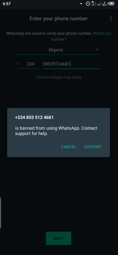 Solicitar uma Revisão da Sua Conta do WhatsApp - Esta Conta Não Pode Usar o WhatsApp