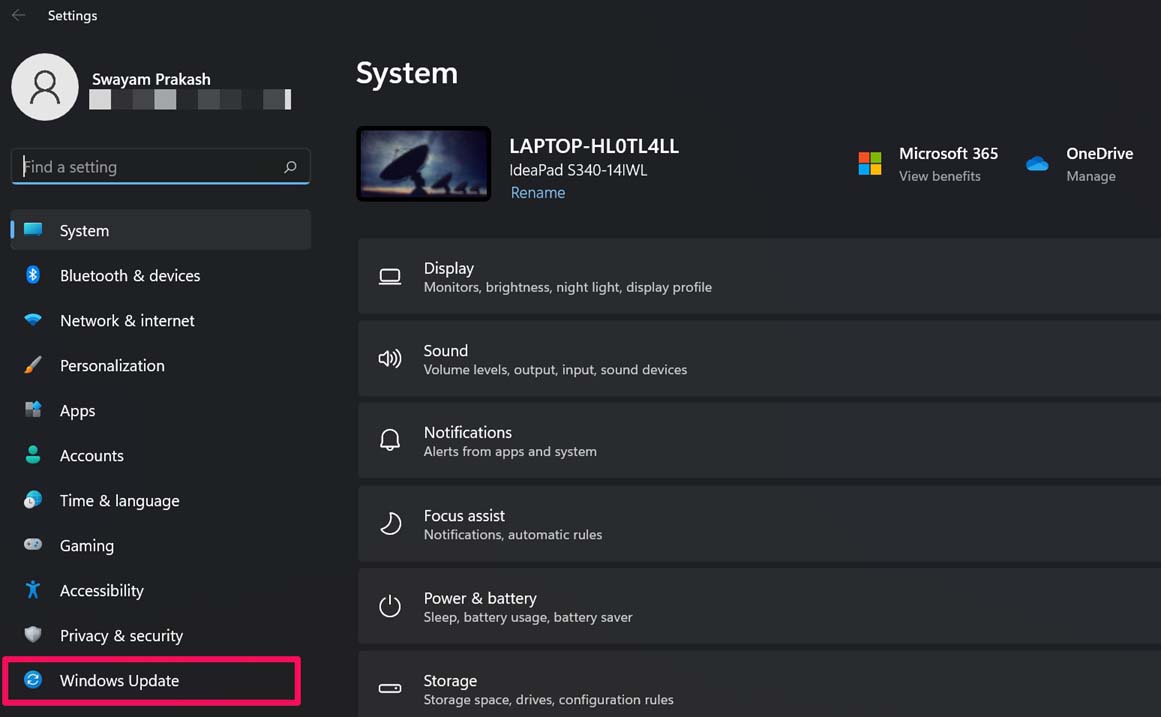 Windows Updateをクリック