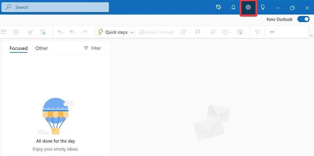 Cliquez sur l'icône Paramètres dans l'application Outlook