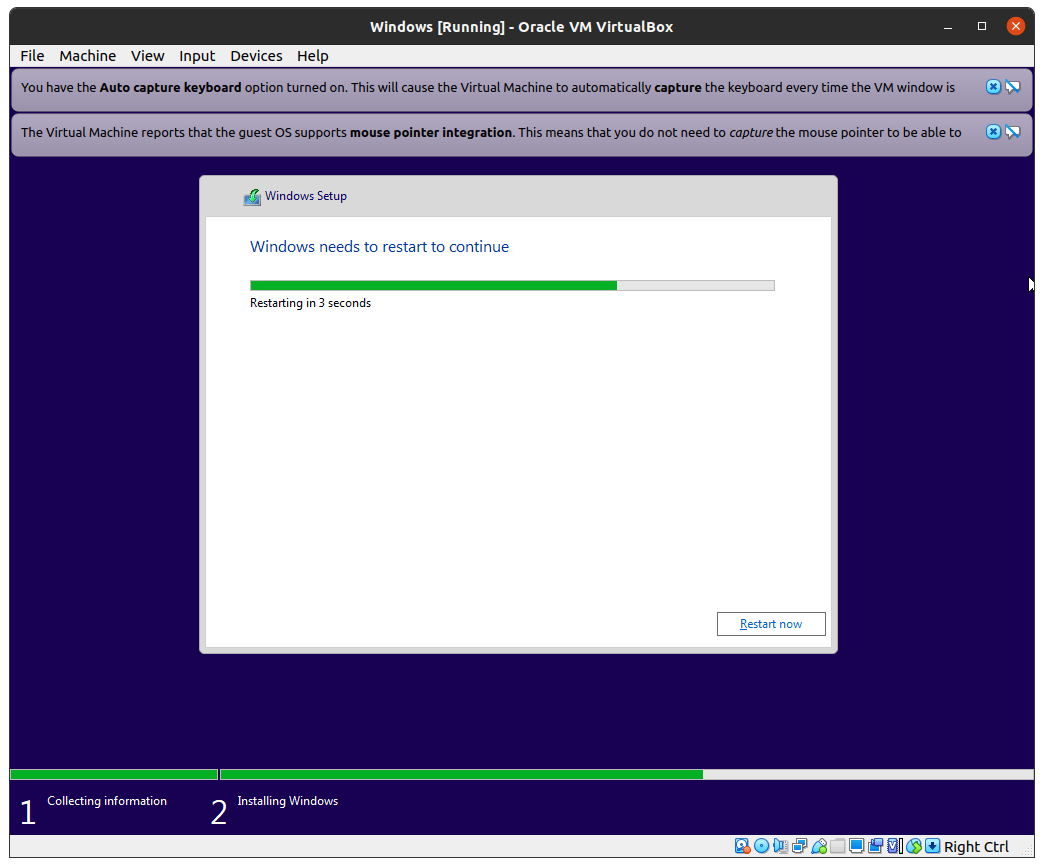 Laissez Windows redémarrer, et il continuera à installer le logiciel après le redémarrage