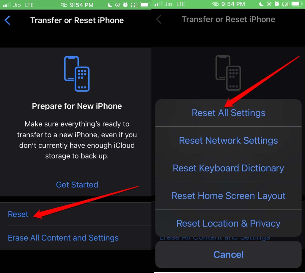 iPhoneのすべての設定をリセット