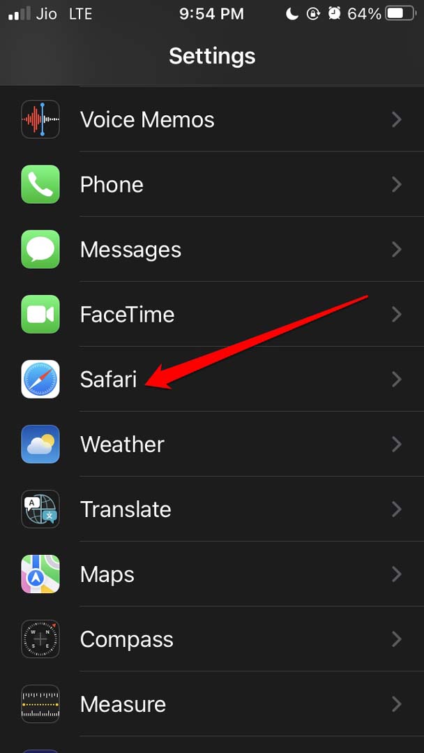 apri le impostazioni di Safari iOS