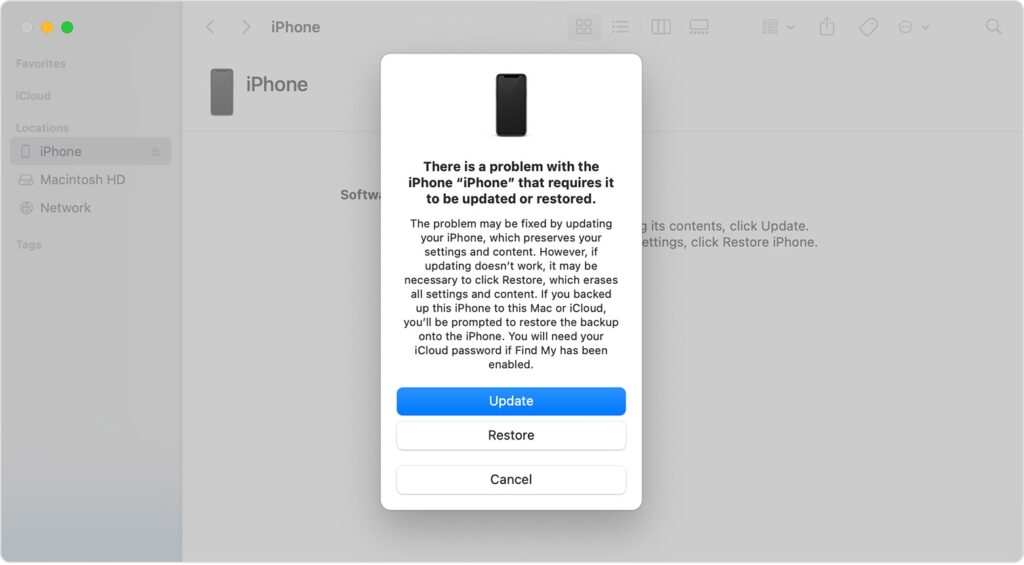 Ripristina iPhone tramite Modalità di Recupero