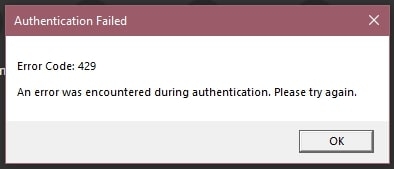 Robloxのエラーコード429 認証に失敗しました