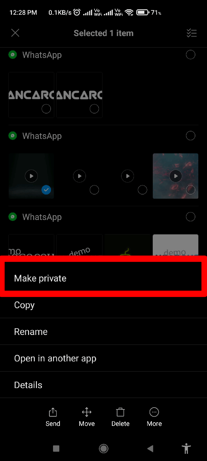Machen Sie eine Datei privat-Option