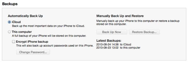 iTunes 또는 iCloud 백업 복원 선택하기
