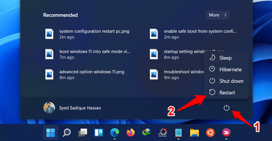 загрузка windows 11 в режим восстановления через меню «Пуск»