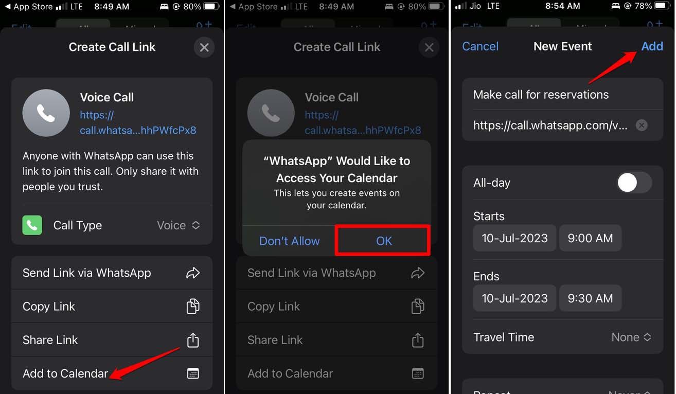aggiungi programma chiamata whatsapp al Calendario