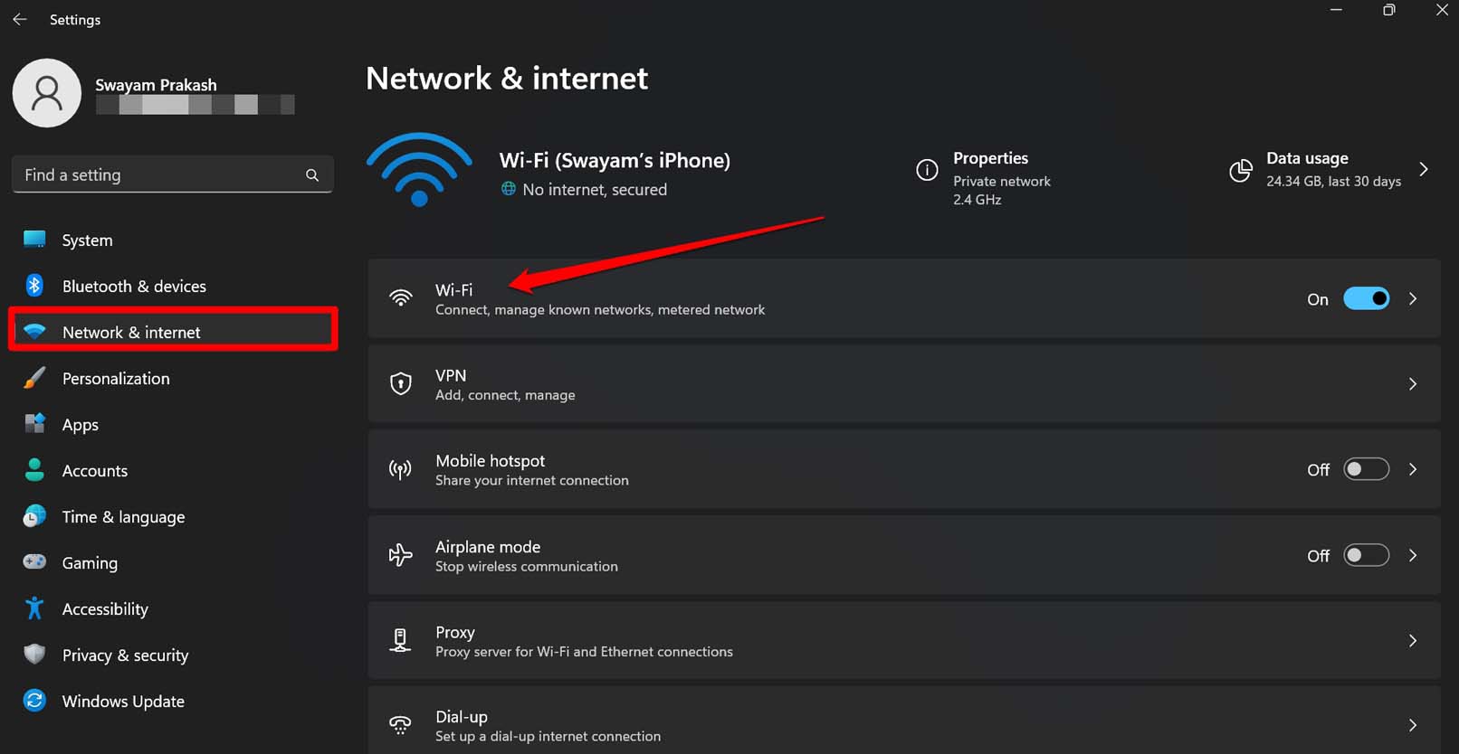Red WiFi de Windows