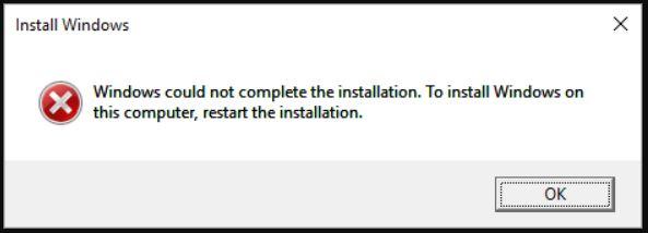 Windowsはインストールを完了できませんでした