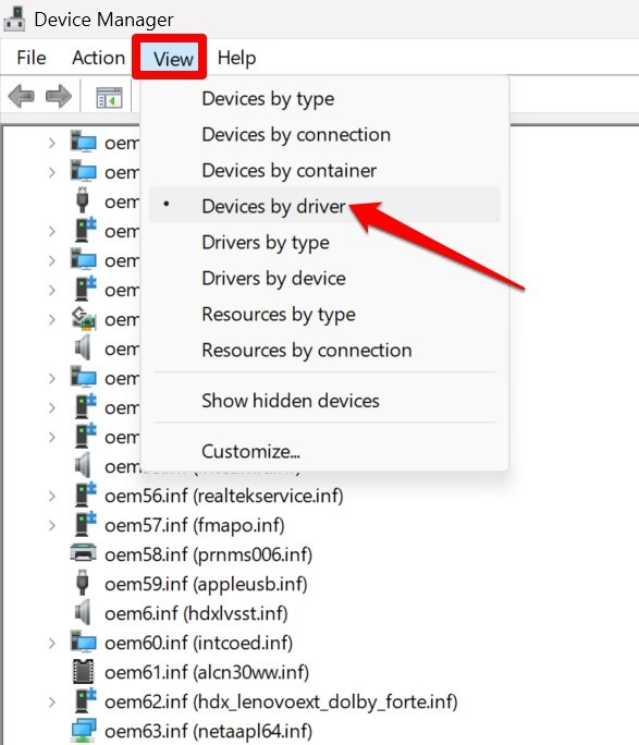 ドライバーによるデバイスを表示