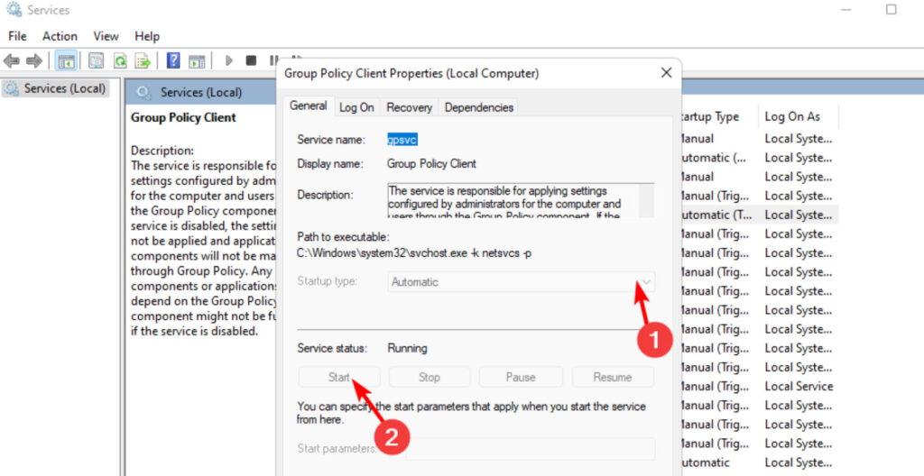 Reiniciar el Servicio de Cliente de Directivas de Grupo