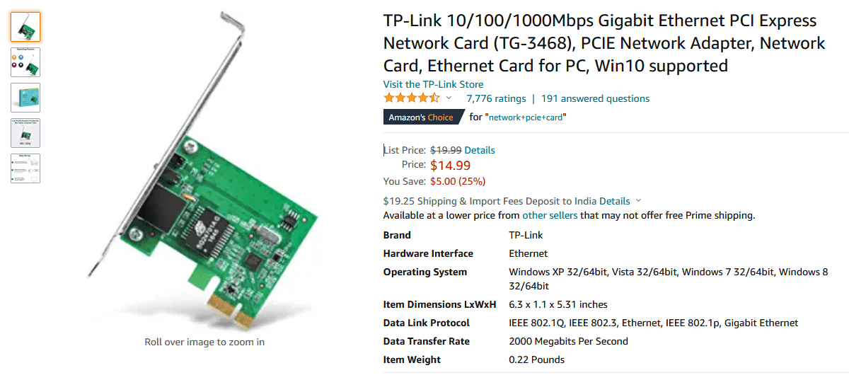 デスクトップ用PCI LANカード