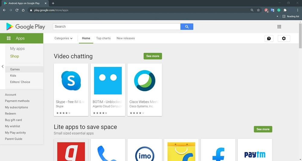 PCブラウザでPlay Storeサイトを開く