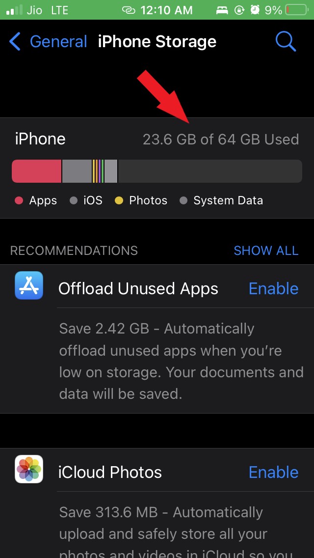 iPhoneストレージ確認