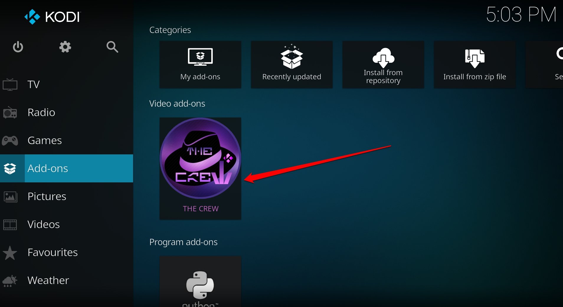add on do Kodi instalado com sucesso