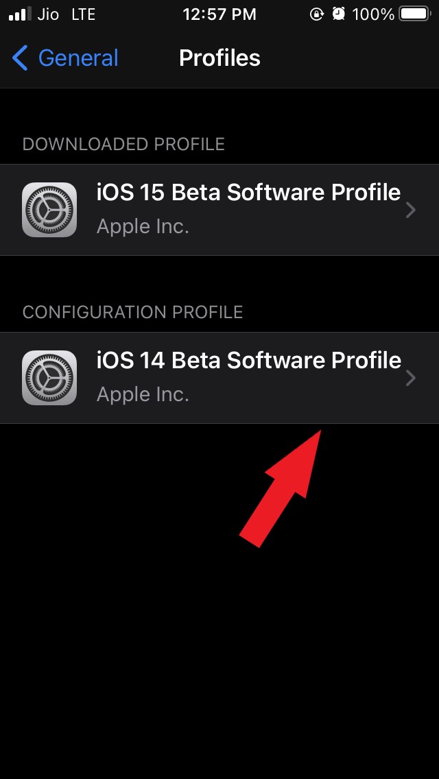 appuyez sur le profil iOS 14
