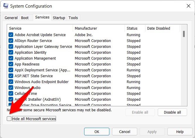 모든 Microsoft 서비스 숨기기 Windows 11