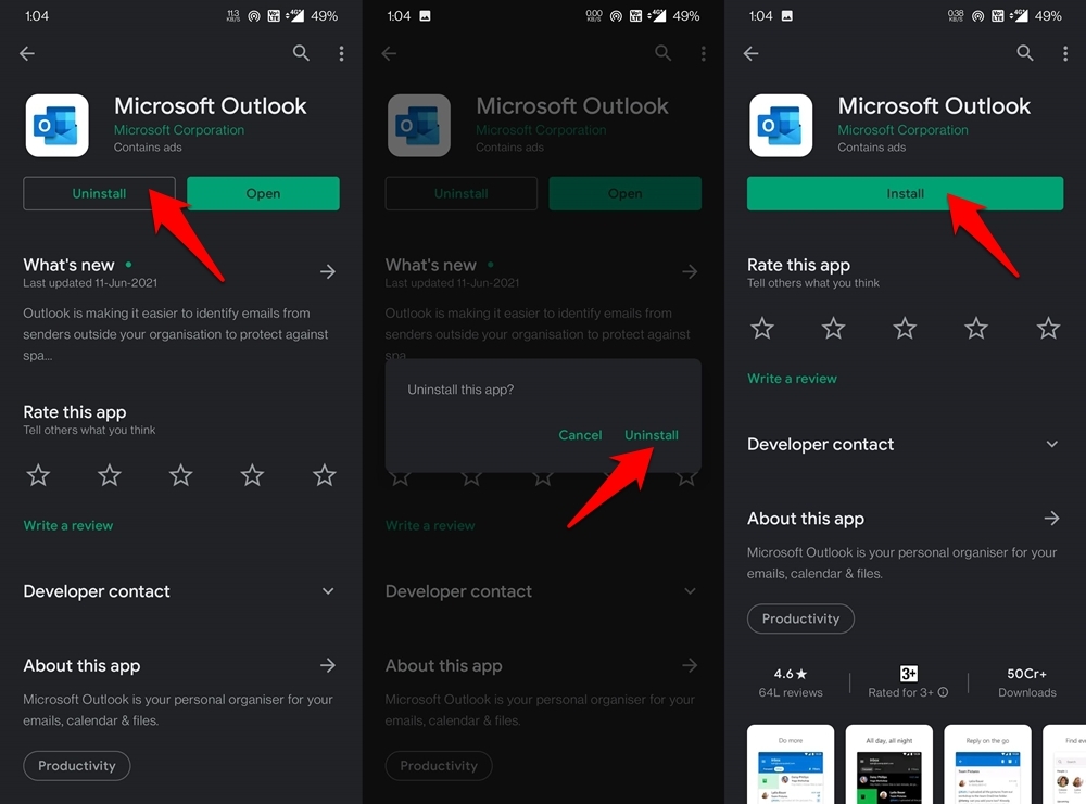 AndroidでOutlookアプリを再インストール