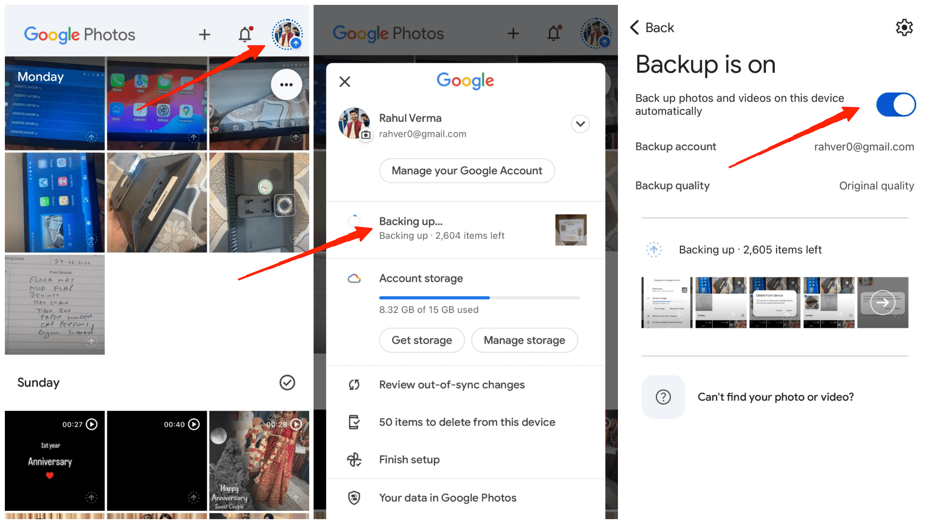 プロフィール設定からバックアップと同期をオフにする