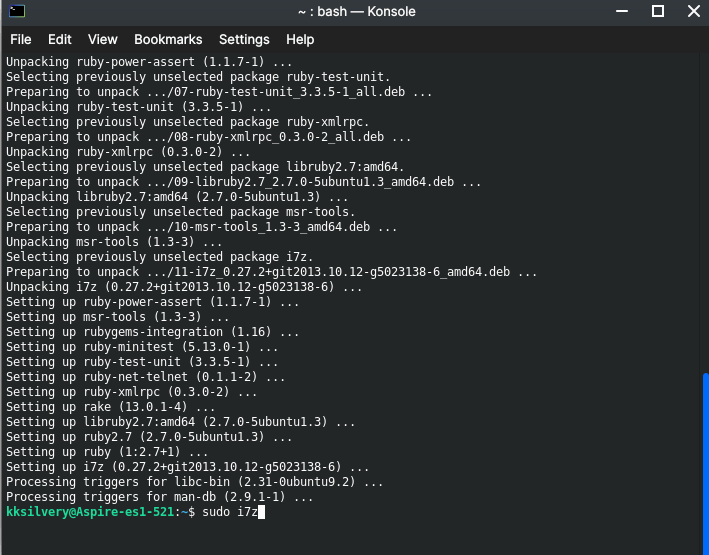 「sudo_i7z」と入力し、キーボードからエンターキーを押します
