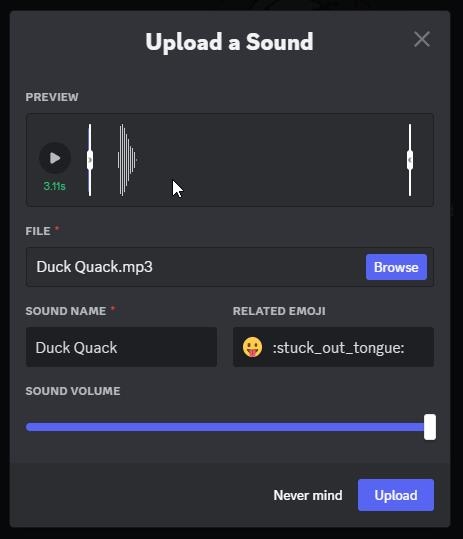 サウンドをアップロード - Discordでサウンドボードを使用する