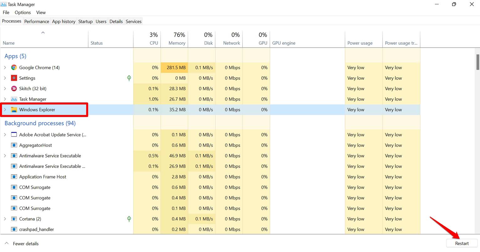 reiniciar windows explorer