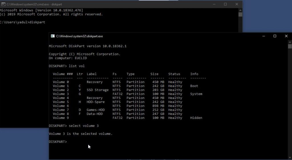 Nascondere le partizioni di sistema in Windows 10