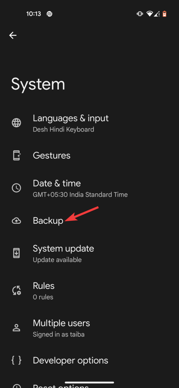 Tippen Sie auf Backup-Option