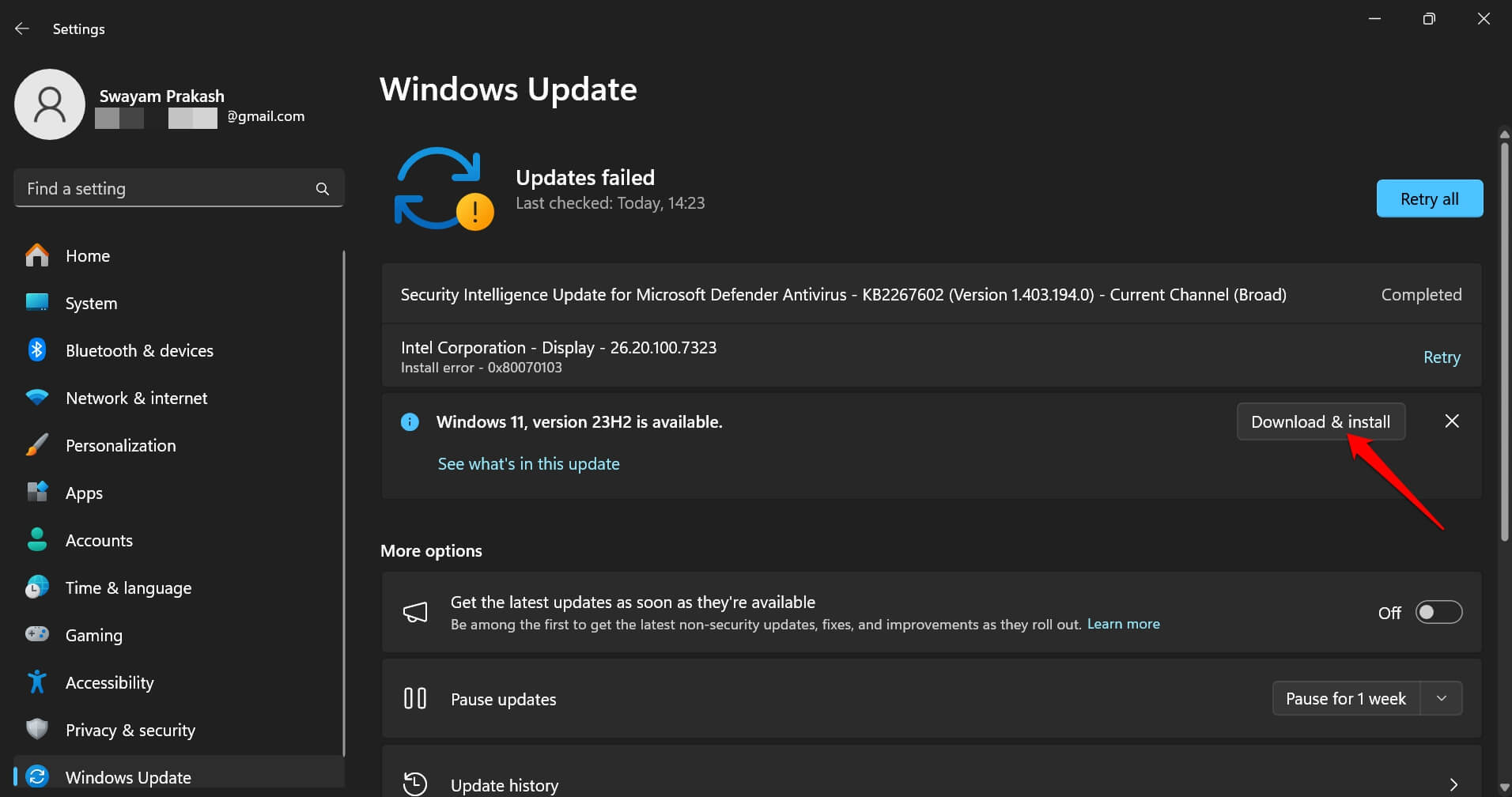 installa aggiornamento software Windows 11