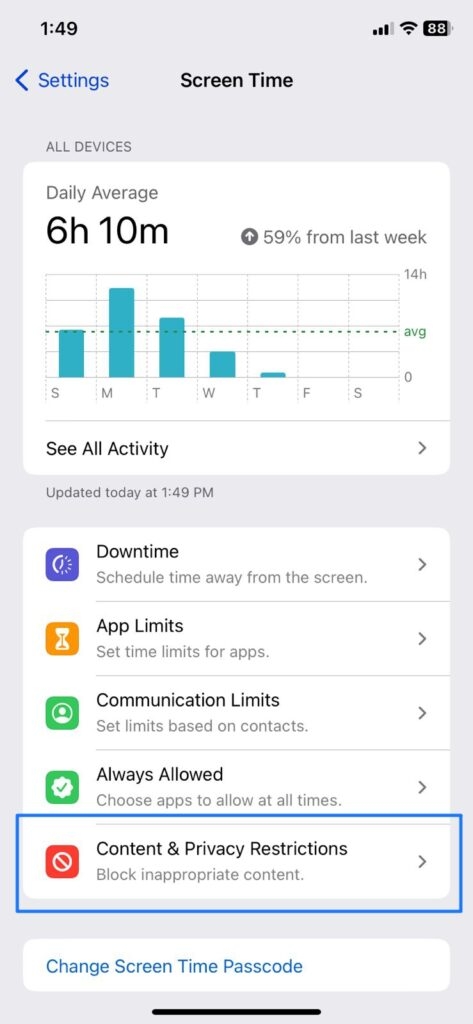 Paramètres du temps d'écran iPhone - L'iPhone ne peut pas accéder à certains sites