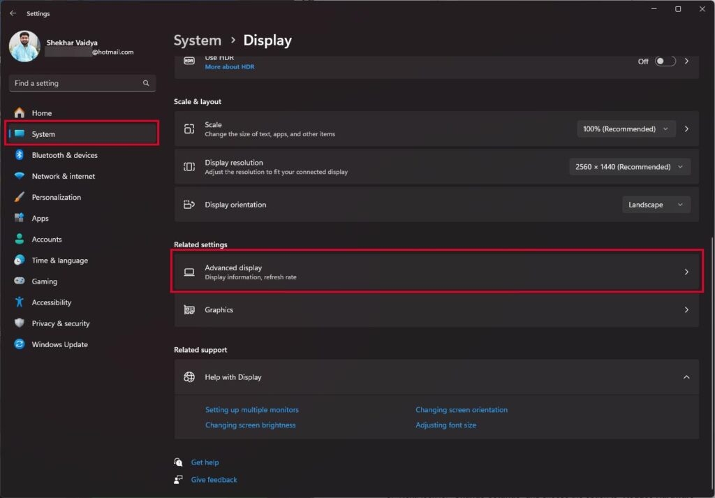 Advanced Display Settings