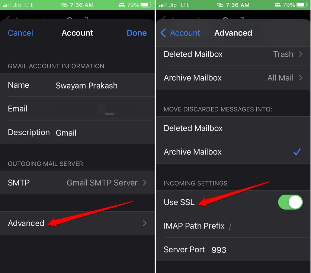 désactiver le cryptage SSL pour Mail iOS