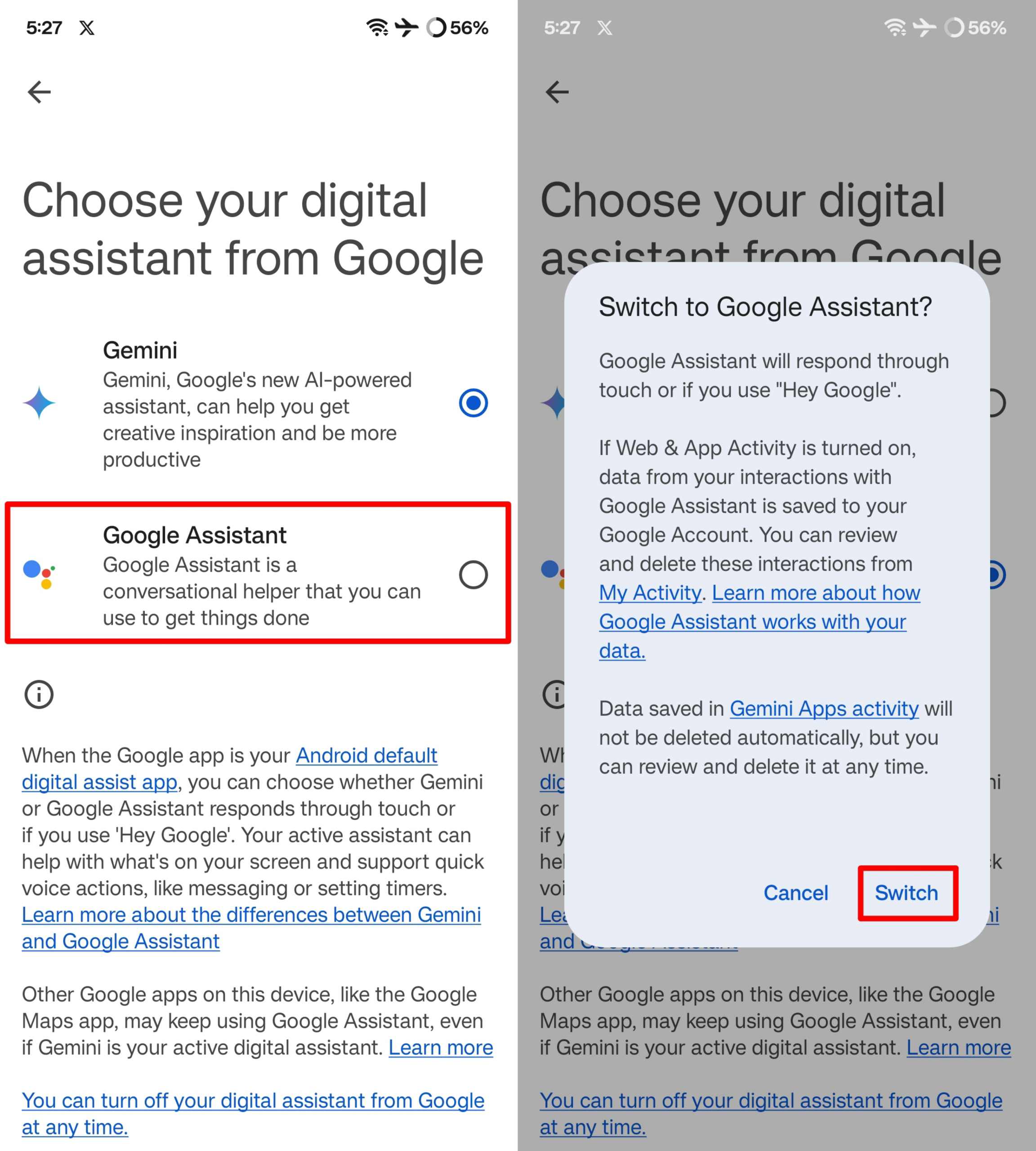 Wechseln Sie zurück zu Google Assistant