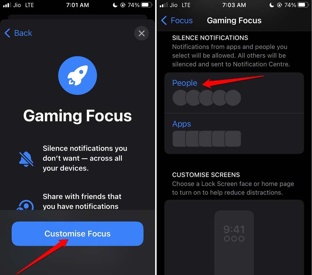 настроить режим фокуса iOS