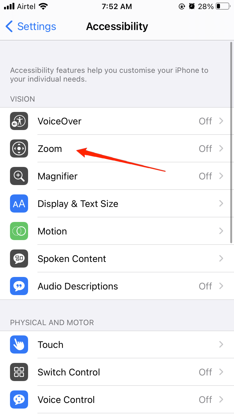 impostazioni zoom iphone
