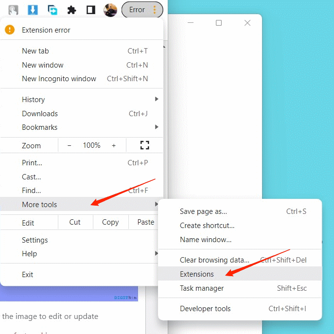 abrir configuración de extensiones de chrome