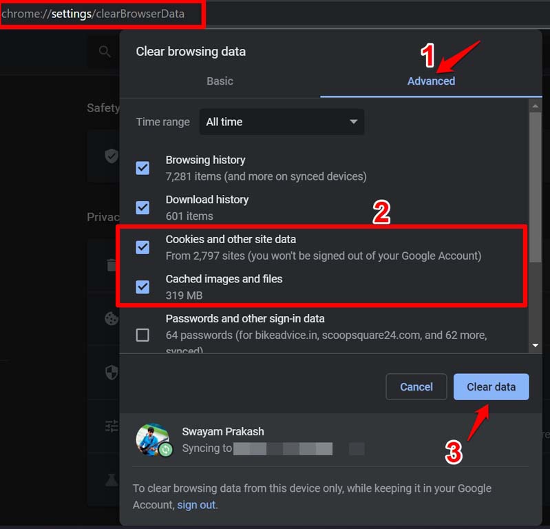 clear Chrome browsing data