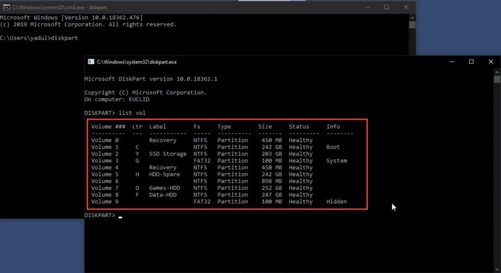 Nascondere le partizioni di sistema in Windows 10