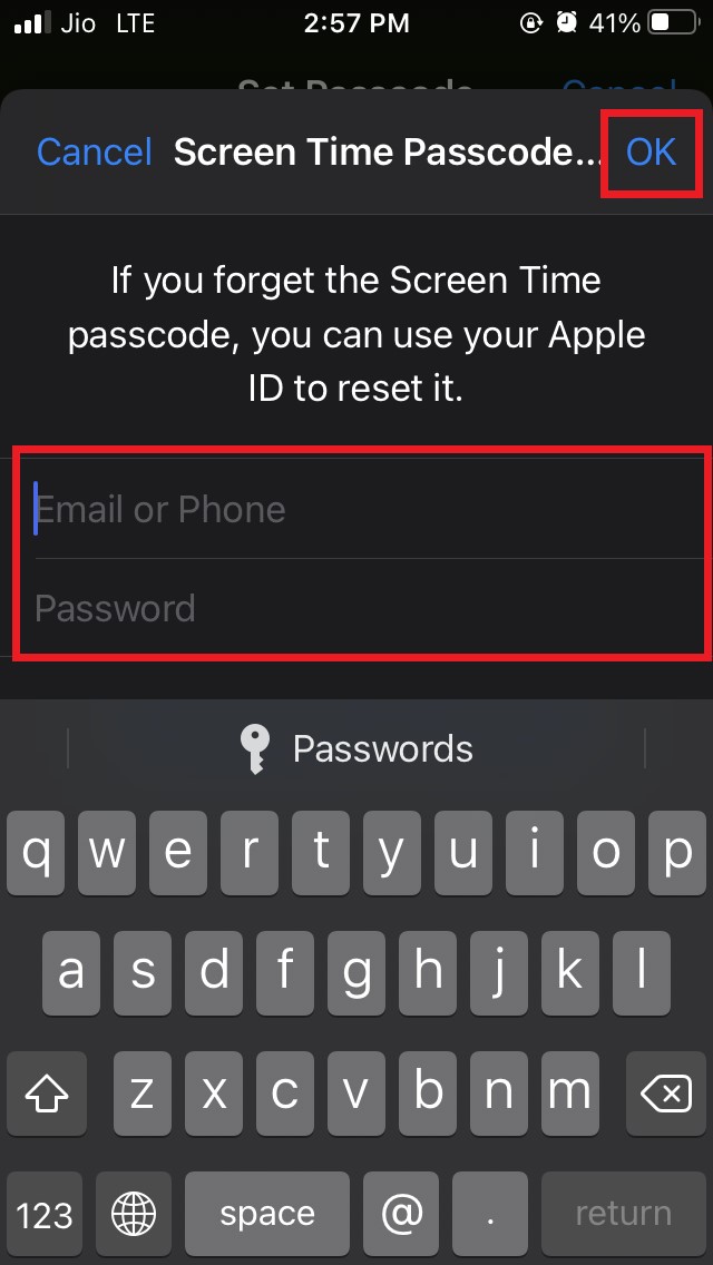 entrer le mot de passe Apple ID