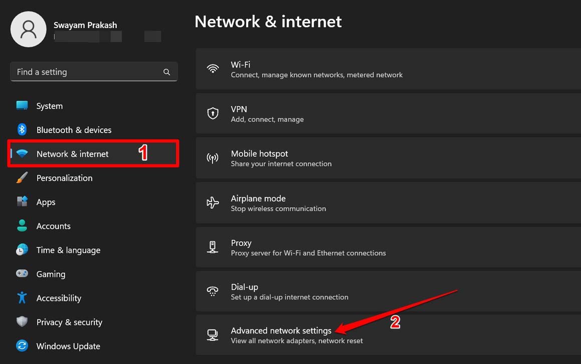 configurações avançadas de rede do Windows 11