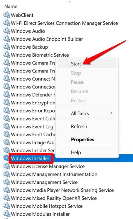 avvia l'installatore di Windows