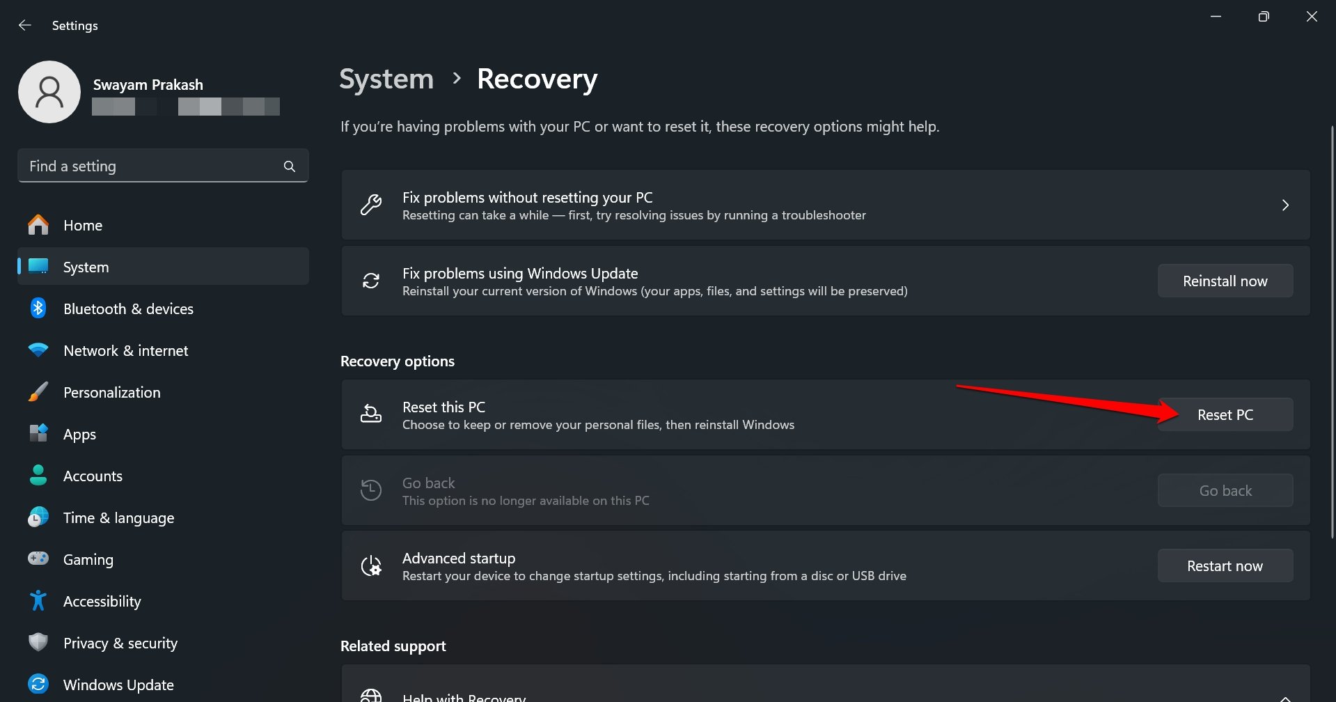 come ripristinare il PC Windows 11