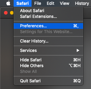 Preferências do Safari...